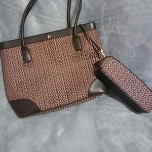 Etienne Aigner Maroon Brown Print purse